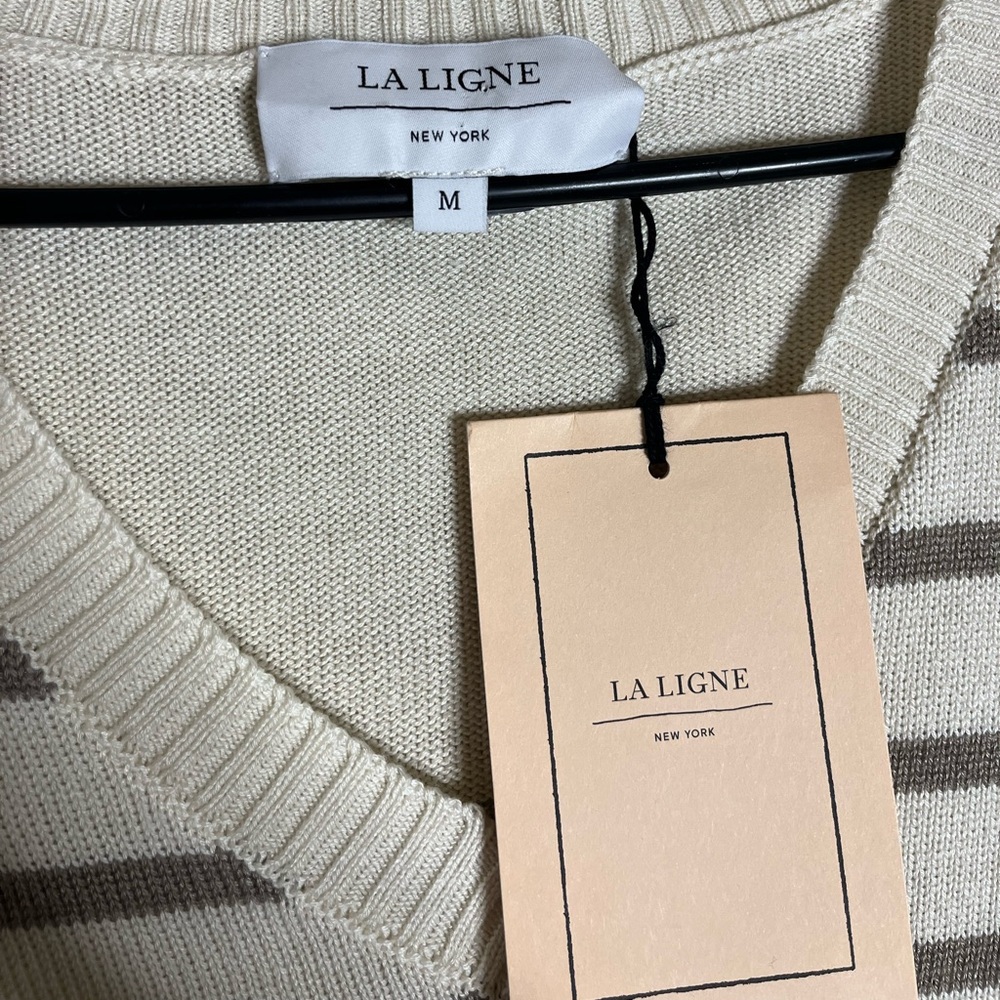 NWT La Ligne New York Antoine Silk Cashmere Striped V-Neck Sweater Size M - Picture 4 of 5